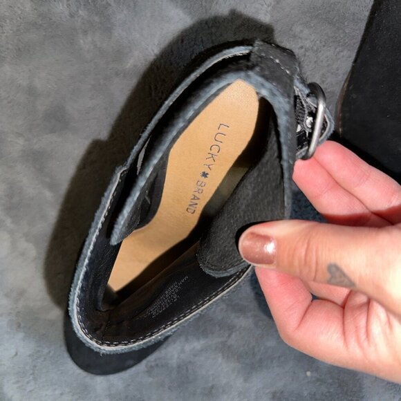Black Cutout Suede Booties With Buckle Close Toe Lucky Brand Women's Size 8.5 - Picture 10 of 10